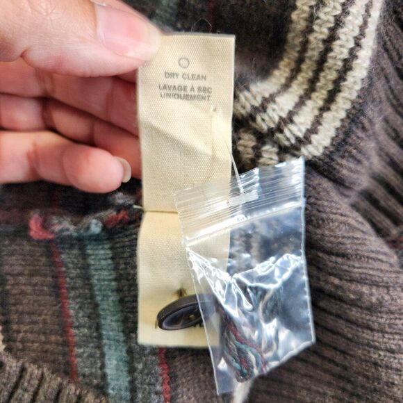 Fossil Sweater Mens M Brown Striped Shawl Collar Pullover Ribbed Knit Grandpa - Picture 11 of 16